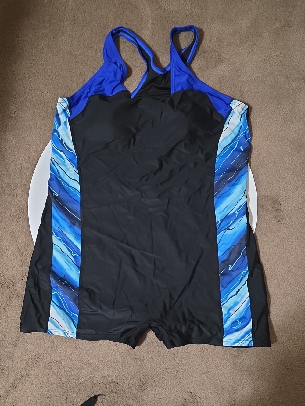 Women’s One-Piece Swim Suit with Blue Panel Accents
